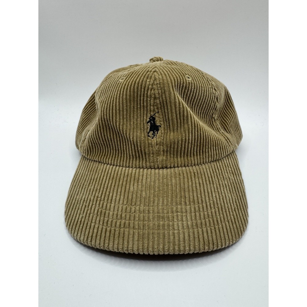 VTG Polo Ralph Lauren Corduroy Hat Tan Strapback Cap Leather NWT